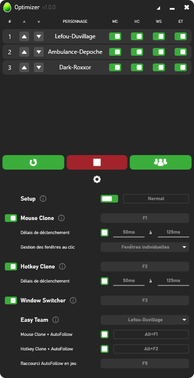 Interface complète Optimizer